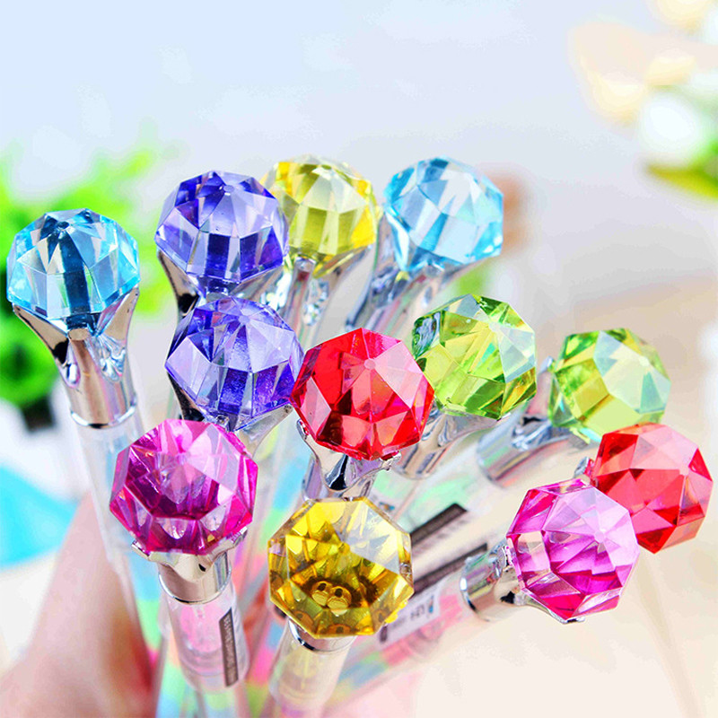 

6pcs Gel Pen Simple Colorful Diamond Pen Cover Black Ink Color 0.8mm Ballpoint Pen Student School Office Stationery Supplies