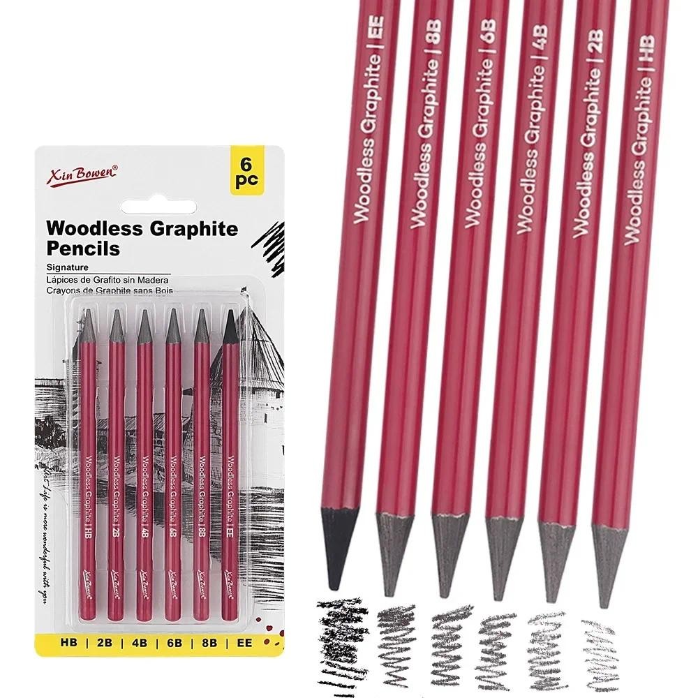

6Pcs Artists Woodless Charcoal Pencil Set HB/2B/4B/6B/8B/EE Non-wood Graphite Charcoal Pencil for Drawing Sketching Art Supplies