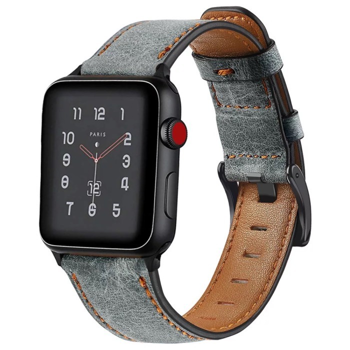 P R O M O Apple Watch iWatch 9 8 7 6 5 4 3 2 1 Kulit Leather Strap - Grey, 38/40/41mm