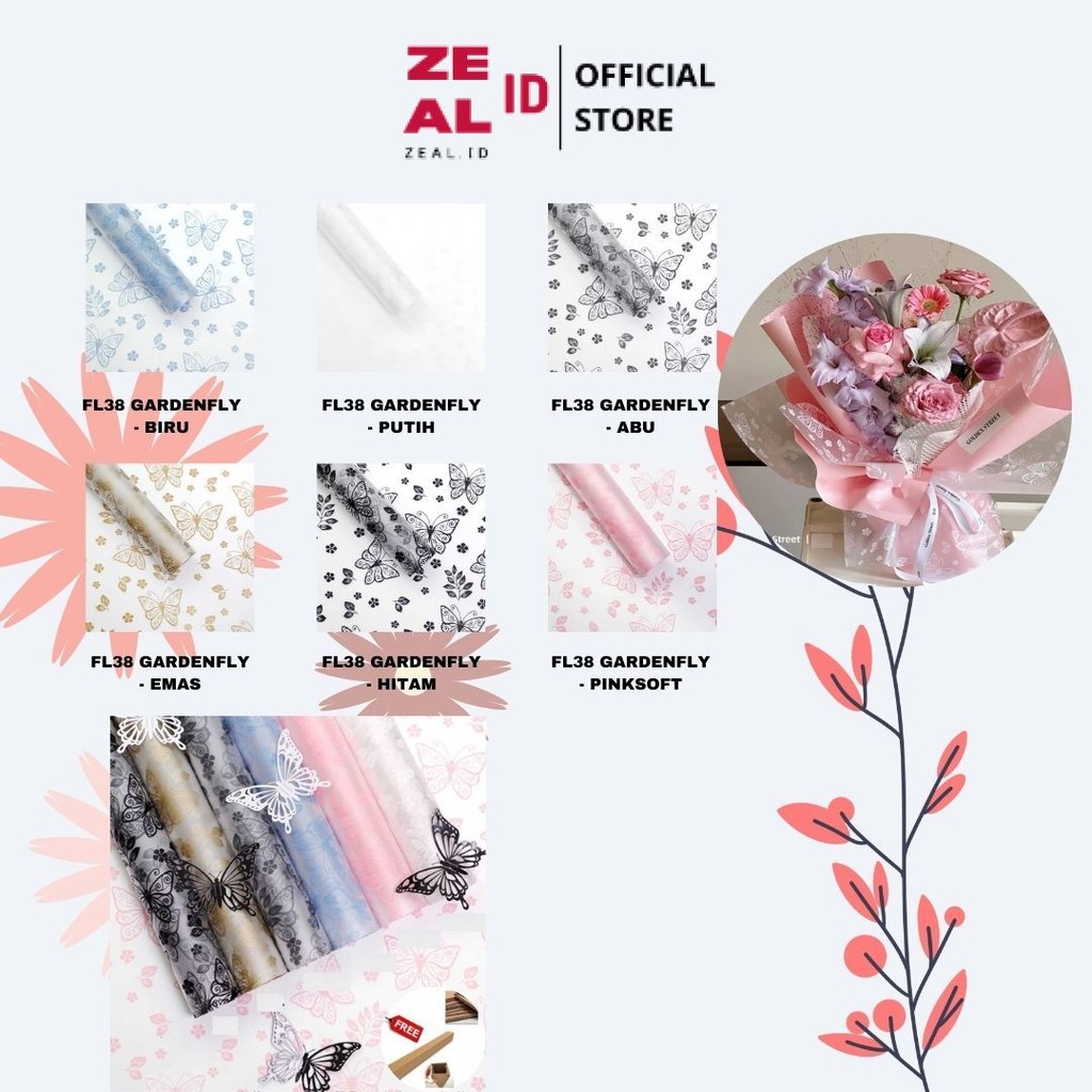 

ZEAL-ID - FL38 GARDENFLY Kertas Bunga Paper Buket Motif Summer Plaid Kotak Kado Florist Cellophane