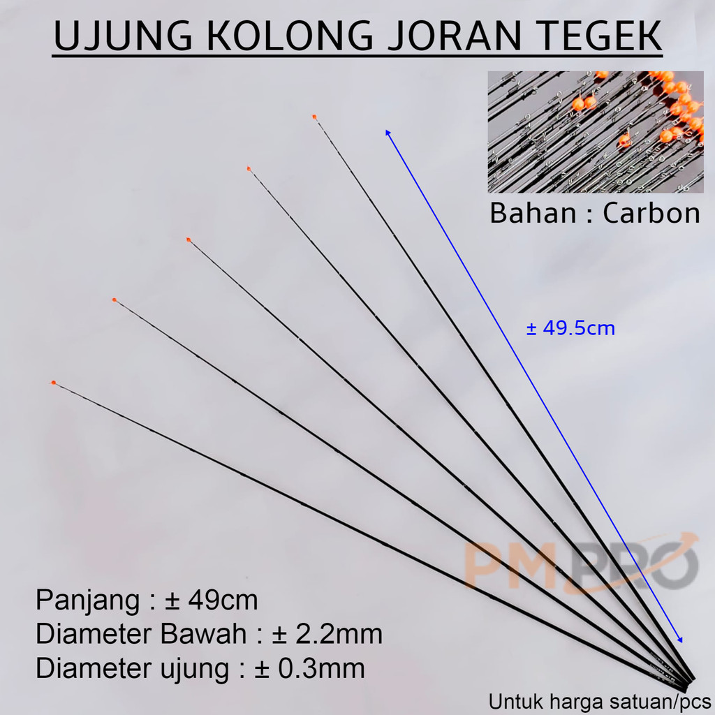 Ujung Carbon Kolong Mote Panjang 49cm Ruas Top Pengganti Pucuan Joran Pancing Atau Custom Tegek  Bah