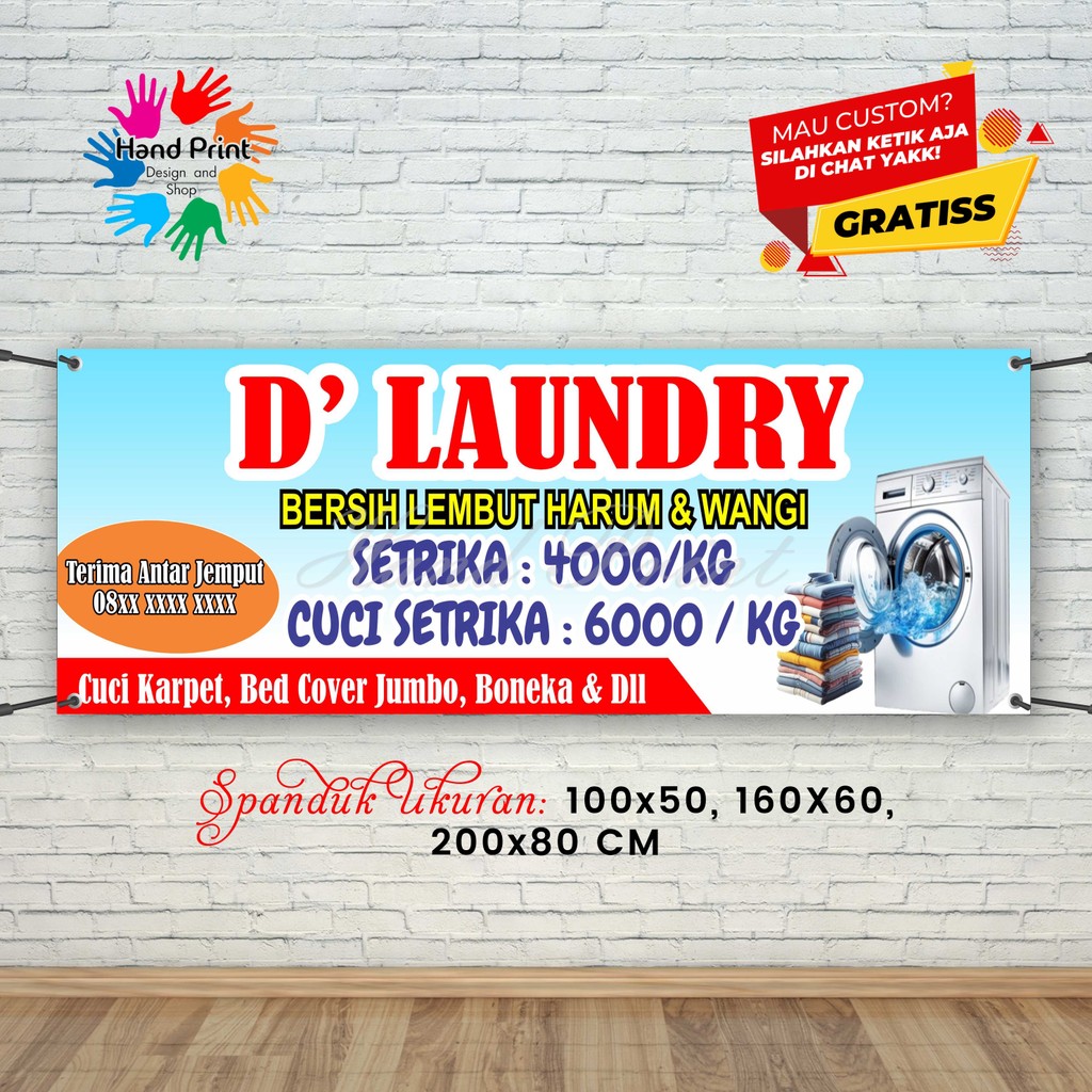 Cetak Spanduk Banner Toko Laundry Merah Biru MMT Spanduk Custom 200x80