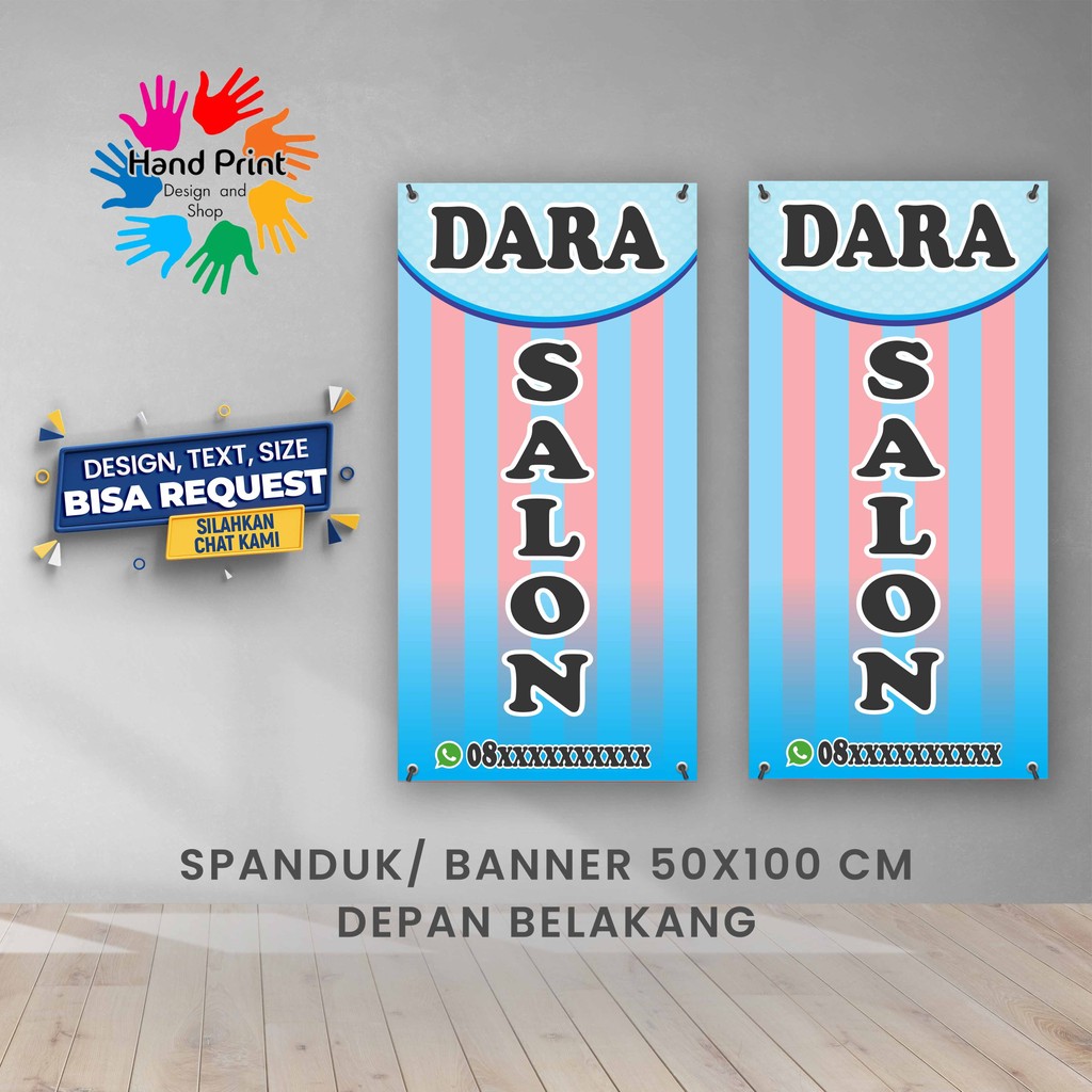Spanduk Banner Salon BIru Gratis Memesan Desain Sepasang
