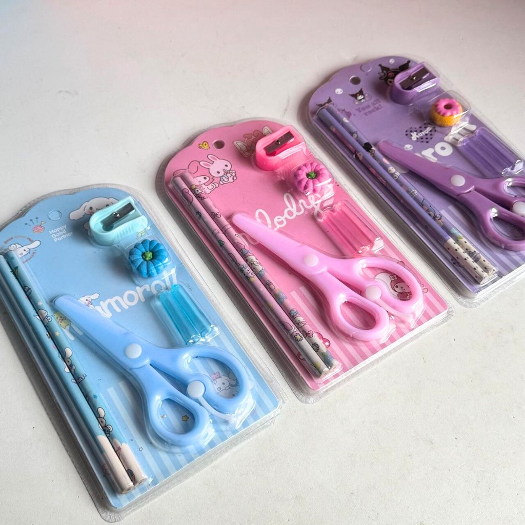 

STATIONERY SET WITH CUTE CHARACTER gunting pensil penghapus sharpener alat tulis atk