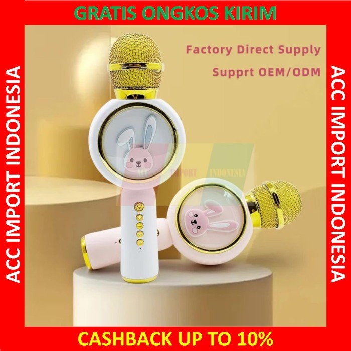 Microphone Karaoke HP Mic Speaker Bluetooth Premium Karakter Pink Lucu - Putih