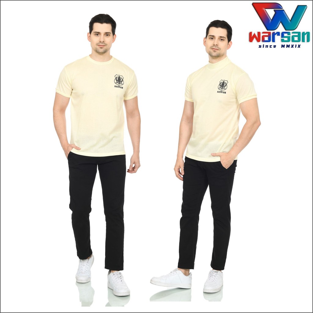 KAOS DALAM SATPAM CREAM / T-SHIRT SATPAM KERAH TINGGI / KAOS SATPAM KERAH OBLONG