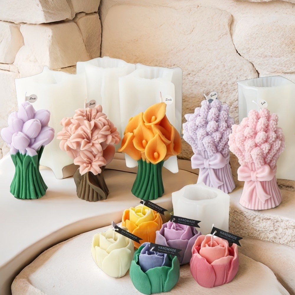 

3D Lily Bouquet Candle Mold Handmade Bouquet Aroma Soap Mold Tulip Flower Resin Plaster Crafts DIY Tool For Home Wedding Decor