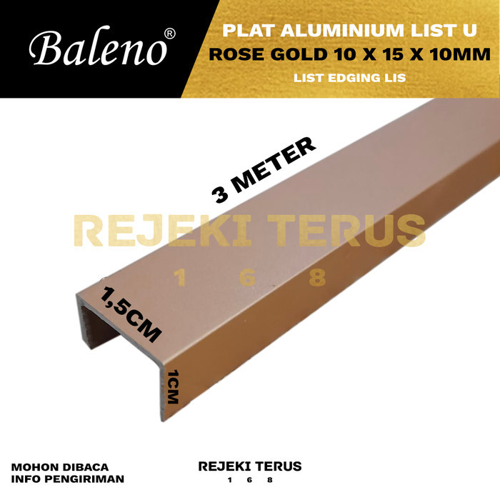 Plat Aluminium List U ROSE GOLD 1X1.5x1 cm Edging Lis Interior (10 x 15 x 10mm)
