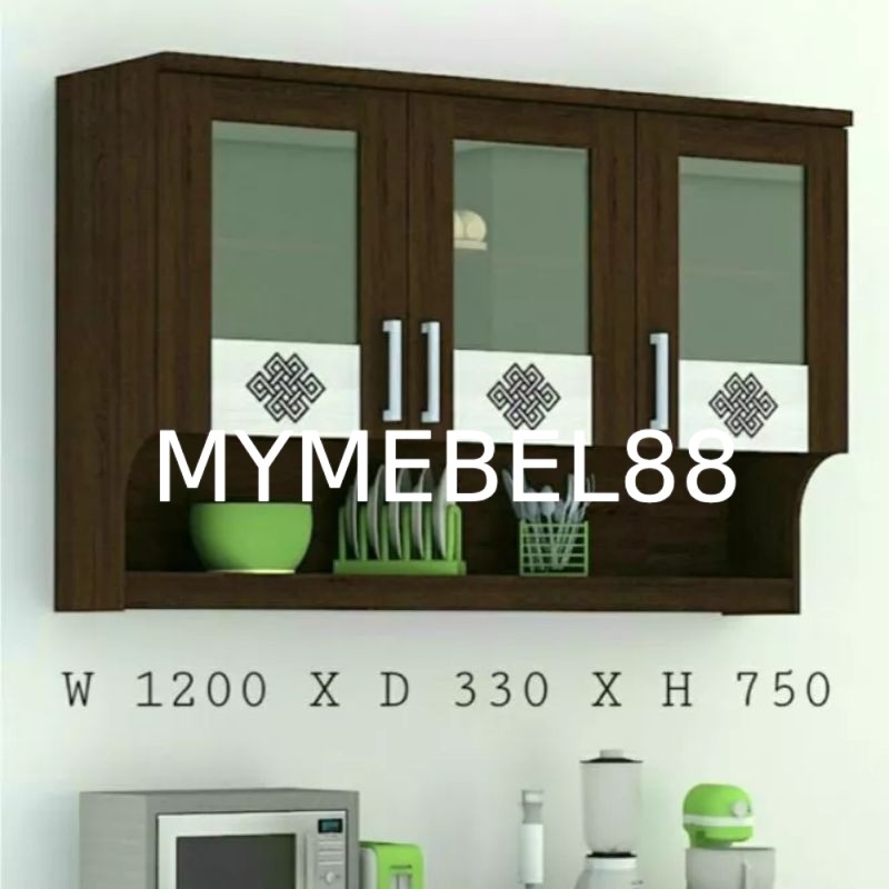 [MYMEBEL88] PROMO TERMURAH Kitchen Set atas 3 Pintu Kaca - Lemari Gantungan 120cm - Rak Dapur Minima