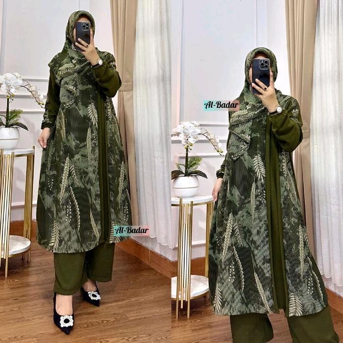 SETELAN SET HIJAB BAHAN  CERUTY ETNIK MOTIF TERBARU  SETELAN MOTIF TERKINI Baju Celana Lembut Muslim