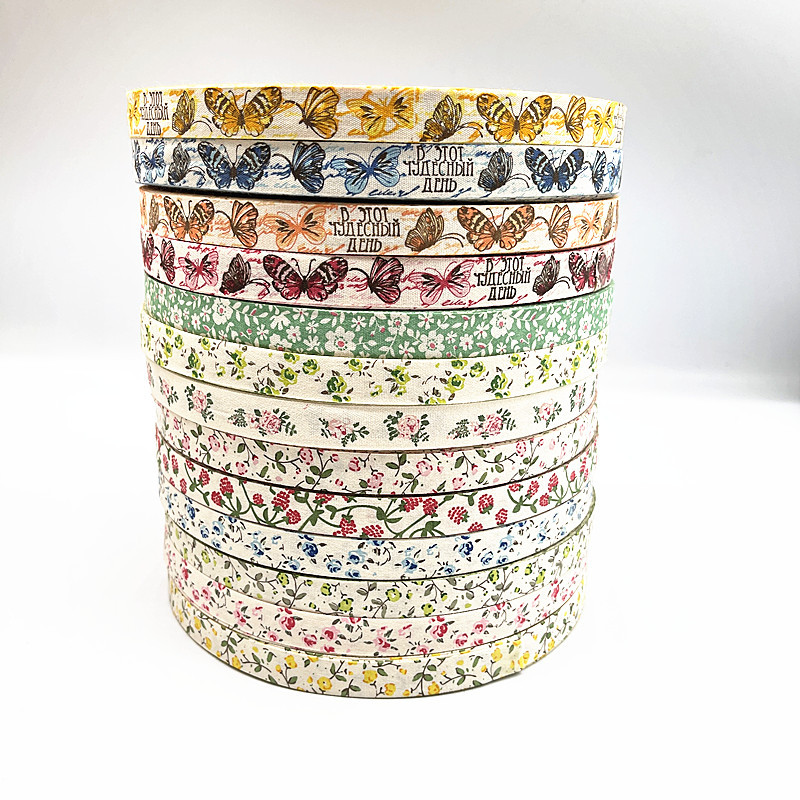 

5yds 15mm Butterfly/Flower 100% Cotton Ribbon Handmade Design Printed Ribbons for Wedding Christmas Decoration DIY Sewing Fabric