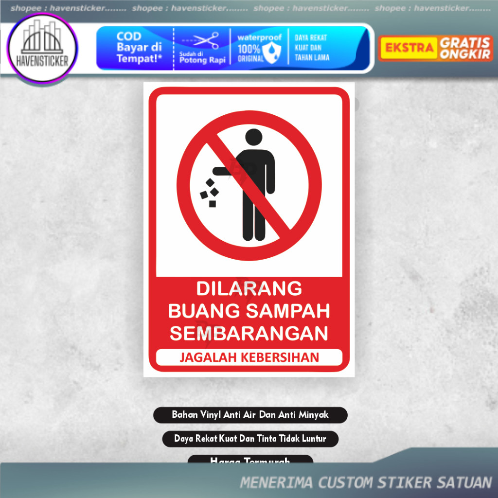 

Stiker DIlarang Buang sampah sembarangan - stiker sampah - stiker jagalah kebersihan - Stiker kebersihan
