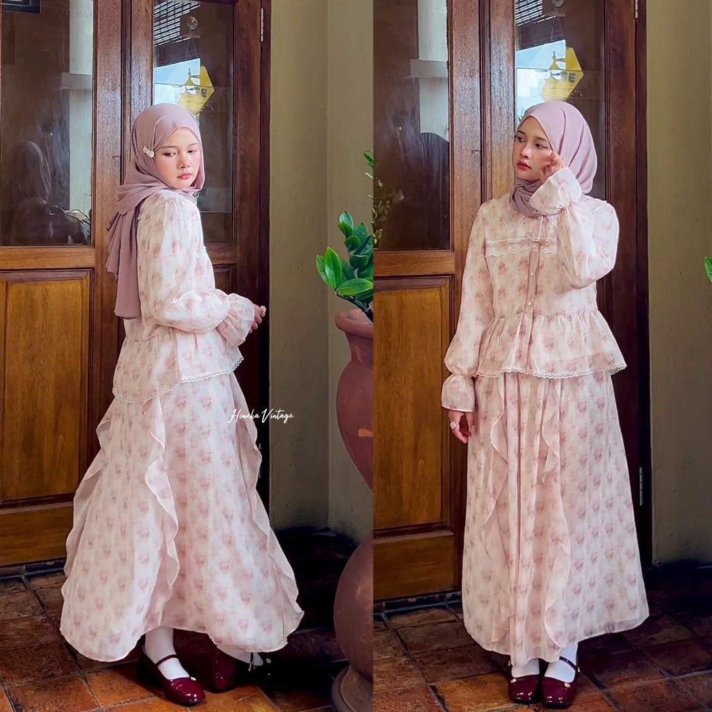 yuh Himeka Vintage Odelia One Set (Special Pattern) - Raya Set - Blouse and Skirt - Coquette Blouse