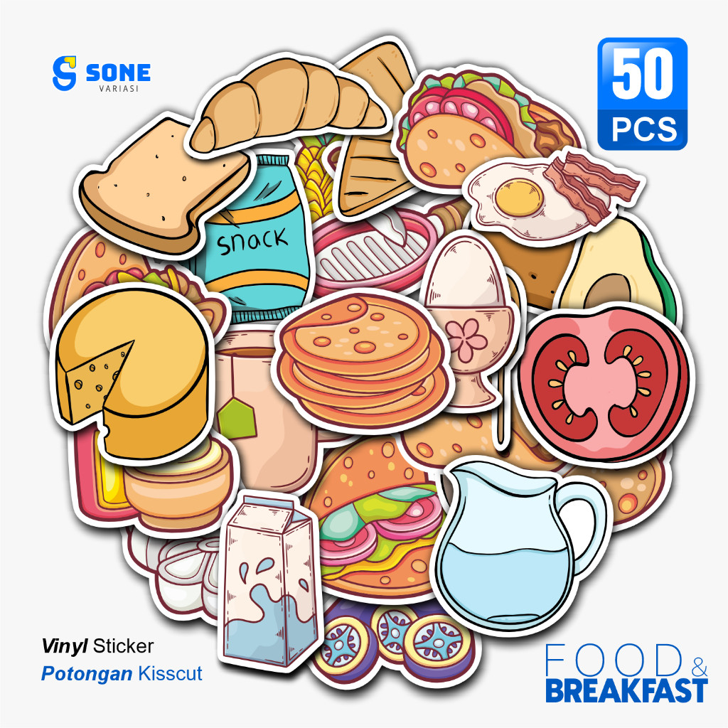 

Stiker Food and Breakfast Paper Vinyl Anti Air Aksesoris Laptop Buku Tumbler