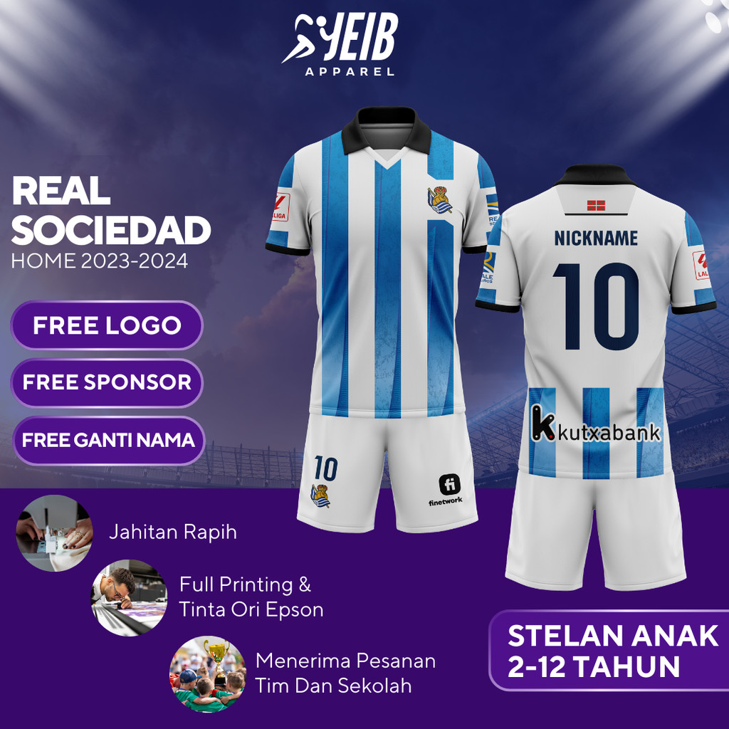 JERSEY BOLA PREMIUM IMPORT REAL SOCIEDAD HOME 2023 2024 FULL PRINTING GRATIS NAPUNG,LOGO, & SPONSOR