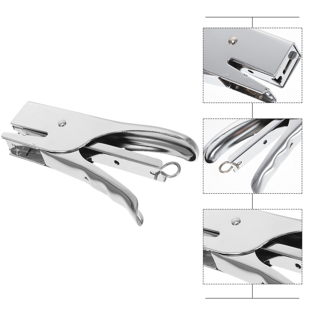 

1pc 20 Sheets Plier Stapler No-Jam Hand Grip Metal Stapler Save Effort Stapler without Stitching Needle (Silver)