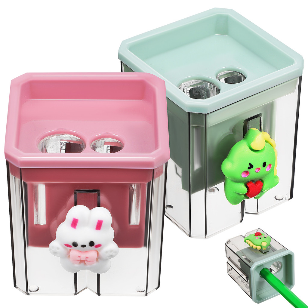 

2 Pcs Electric Pencil Sharpener Mini Hole Two Plastic Sharpeners Handheld Manual Child Student Portable Double