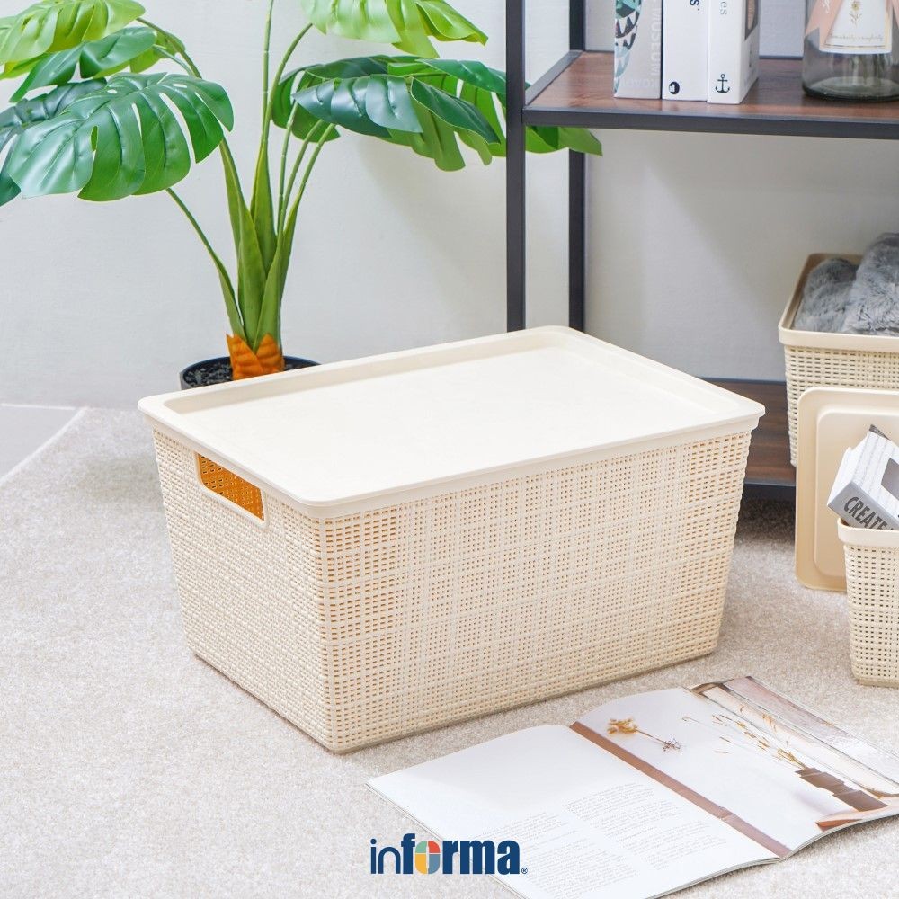 Informa 44.7x32.2x23.2 cm Kotak Penyimpanan Dengan Tutup - Krem Kotak Serbaguna Wadah Simpan Storage