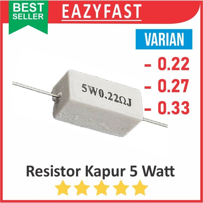 Resistor R Kotak Kapur 0.22 0.27 0.33 Ohm 5 W Watt 5W Keramik Ceramic 0.22R 0.27R 0.33R