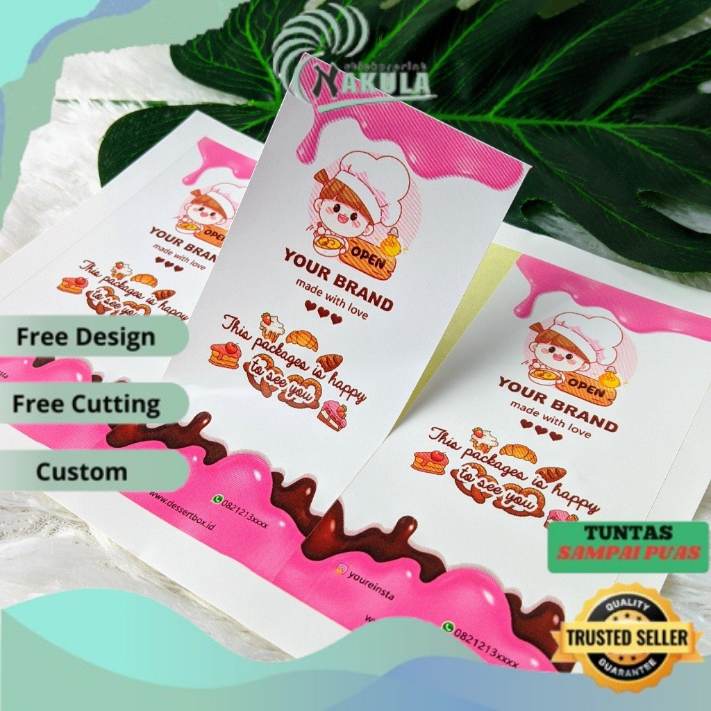 

NKL Stiker Seal Dessert Cetak Sticker Seal Segel Box Persegi Segel Custom Free Desain A3+