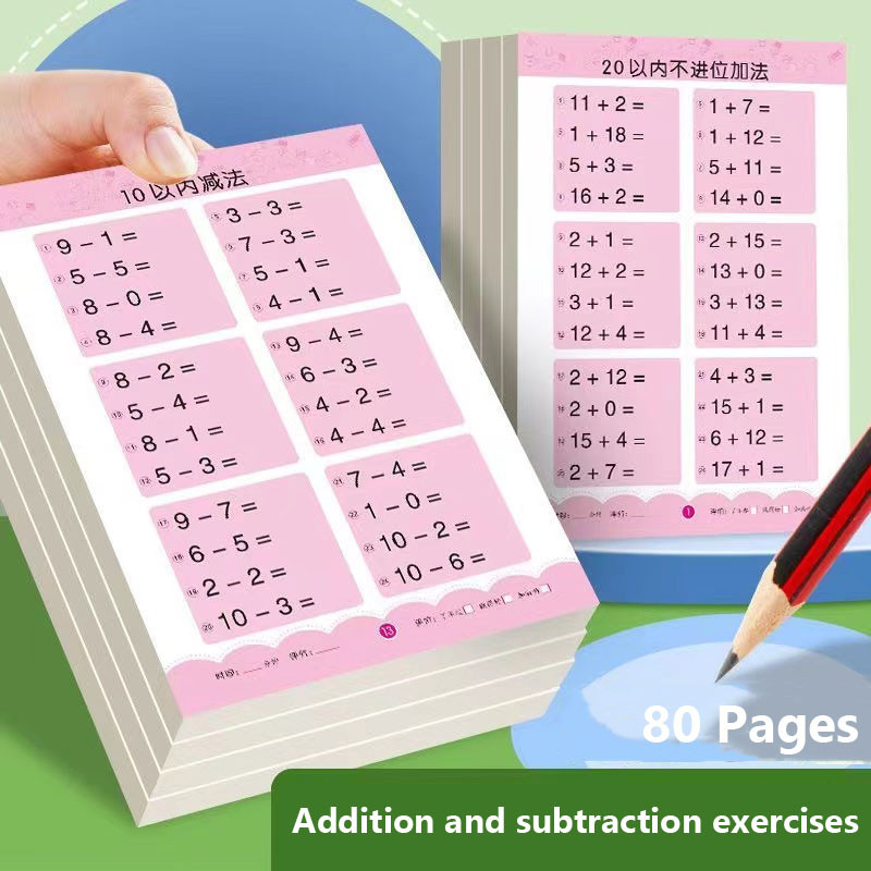 

80 Pages Arithmetic Exercise Books Addition Subtraction Handwritten Workbook Mathematics Supplies for Children Notebooks