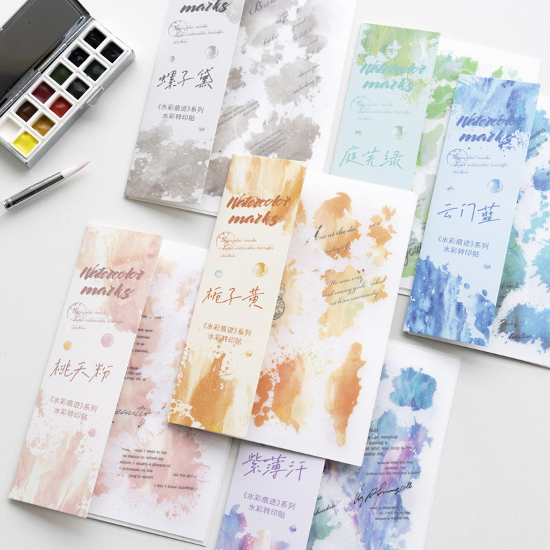 

3pcs INS Watercolor Trace Pattern PVC Transfer Sticker Creative DIY Deco Journal Material Collage Stationery Scrapbook supplies