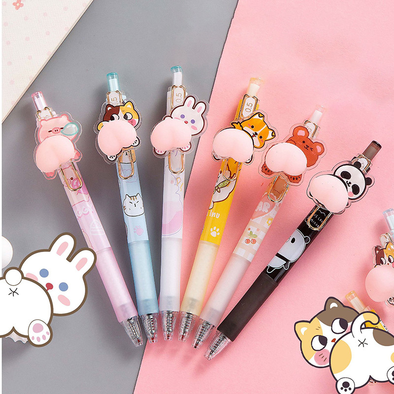 

Creative Decompress Soft Butt Gel Pens Kawaii 0.5mm Black Ink Neutral Pens Korean Stationery Press Pens Cute School Supplies