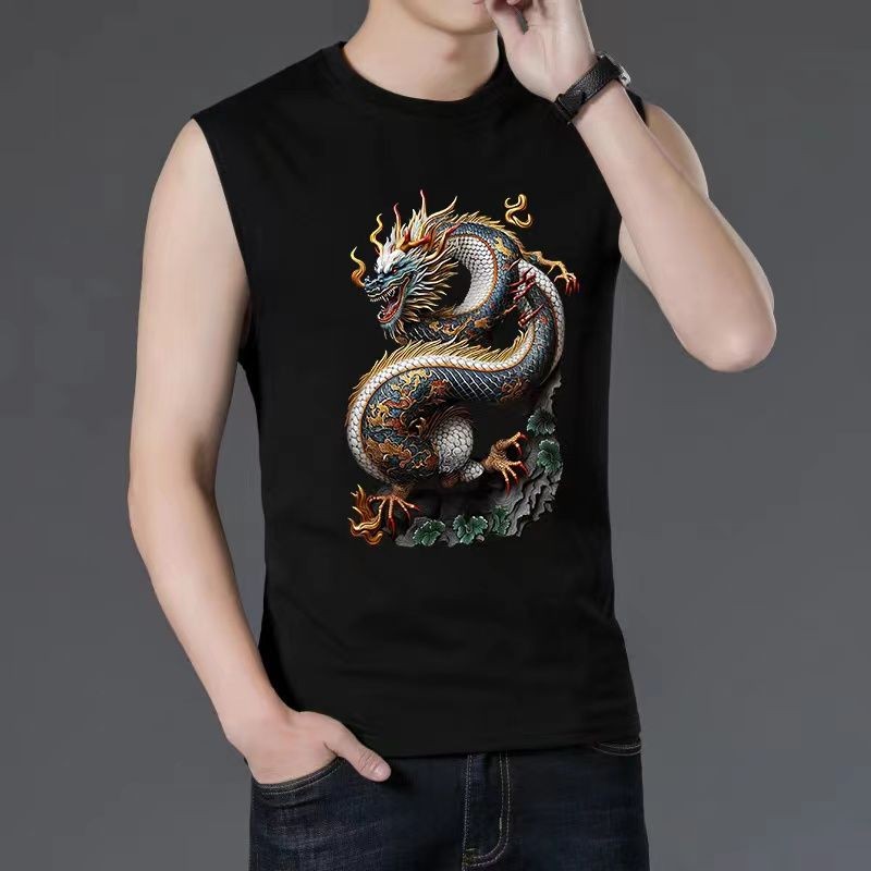 Rompi Vintage Guochao Musim Panas Tanpa Lengan S-Shirt Pakaian Pria