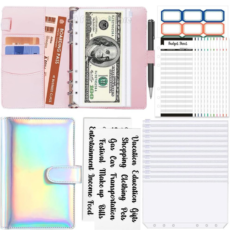 

Budget Planner Cash Envelope Savings Money 6 Holes Binder for Financial Management A6 laser Loose-leaf Notebook Binder Housing