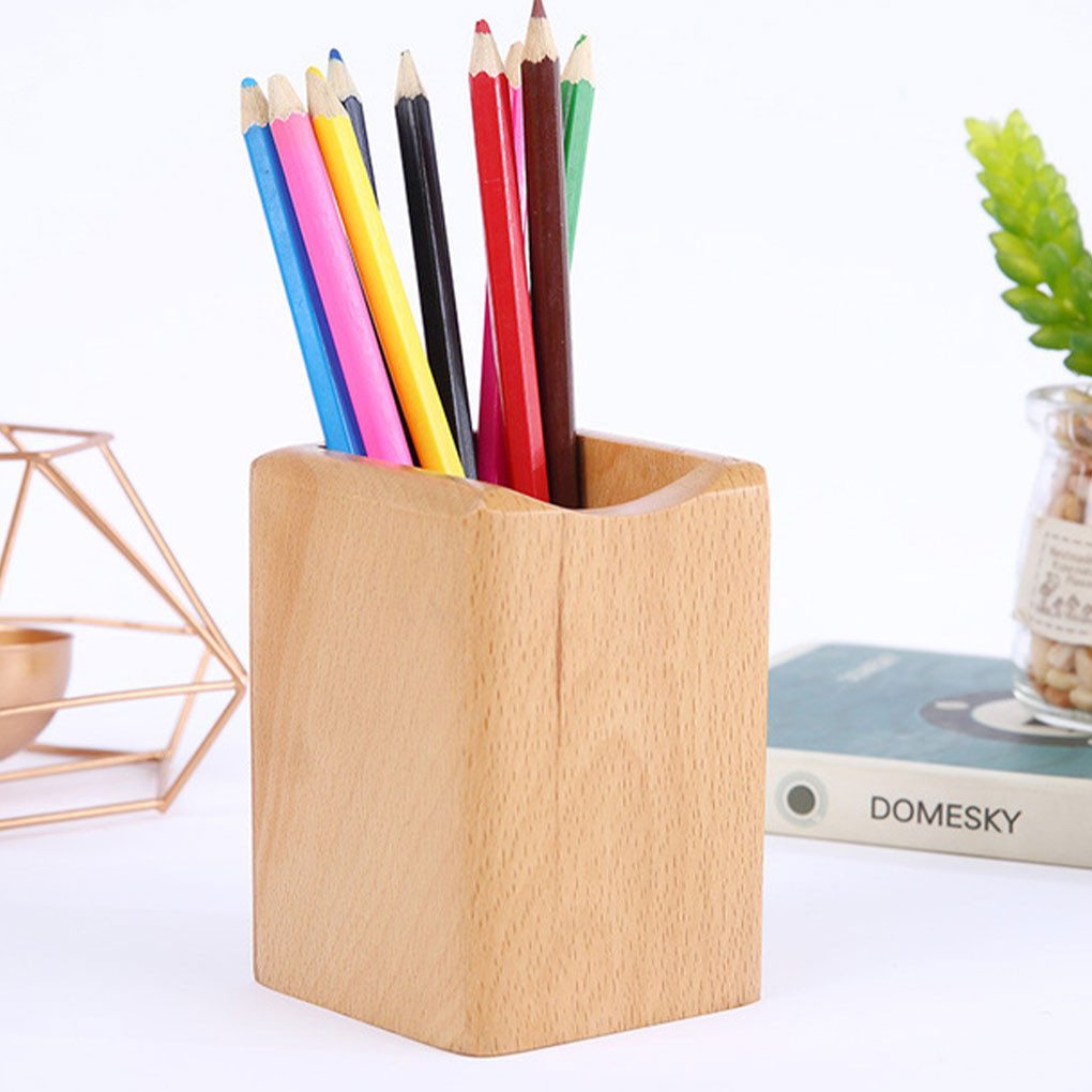 

Multi-Function Pencil Pot Lightweight Bamboo Pen Holder For Office Desks Durable Structure Wood wood