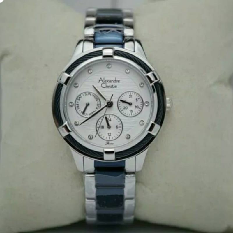 Jam Tangan Wanita Alexandre Christie AC 2730 ac2730 Silver Blue Original 34 mm zsey