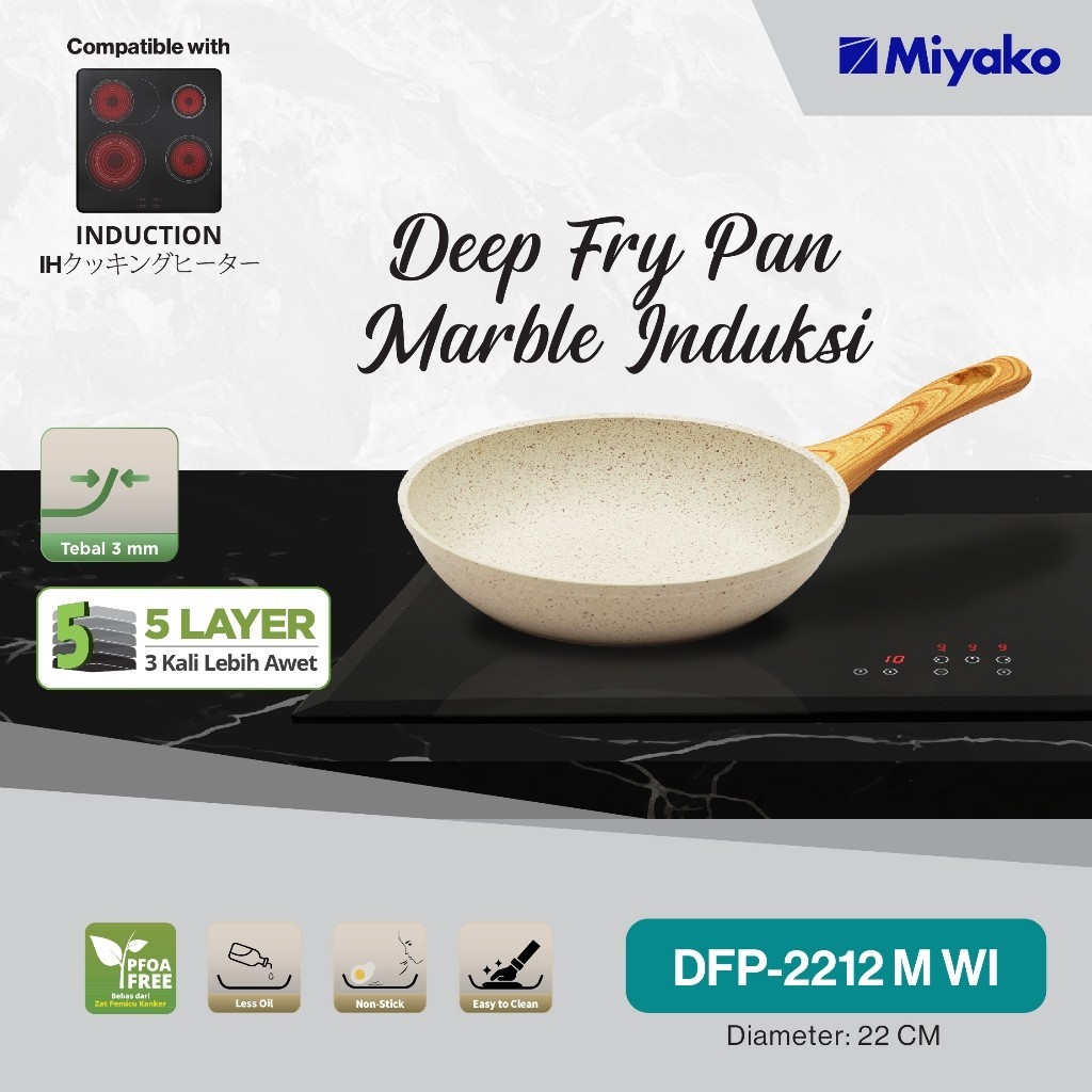 Wajan Deep Fry Pan Marble Induksi Miyako DFP2212MWI Panci Penggorengan