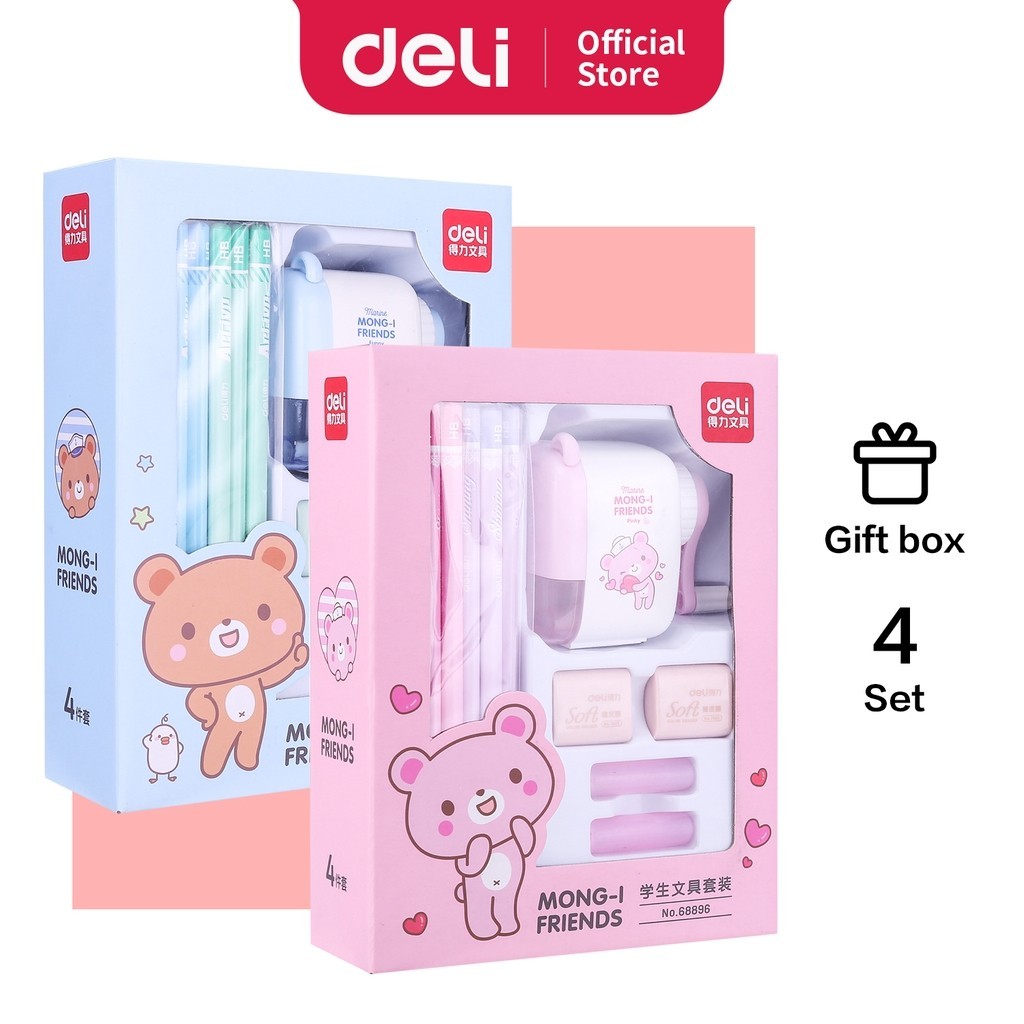 

Deli Stationery set 4 in 1 rautan pensil 12pcs pensil 2 penghapus dan 2 penutup pena 68896