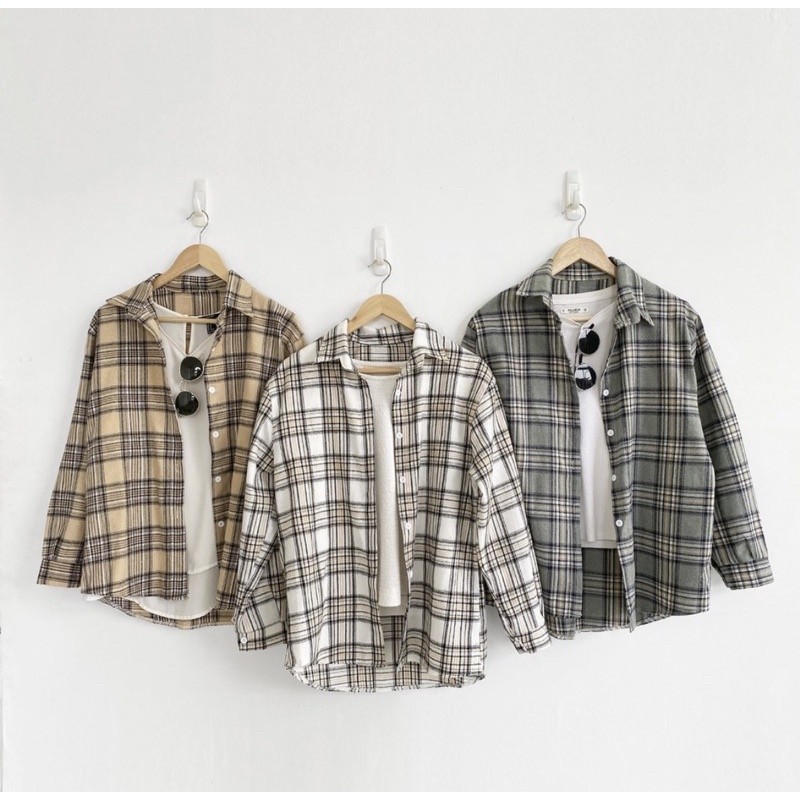 Baju Kemeja Wanita Kekinian Outfit Atasan Casual Fashion Setelan dress flanel Murah Premium