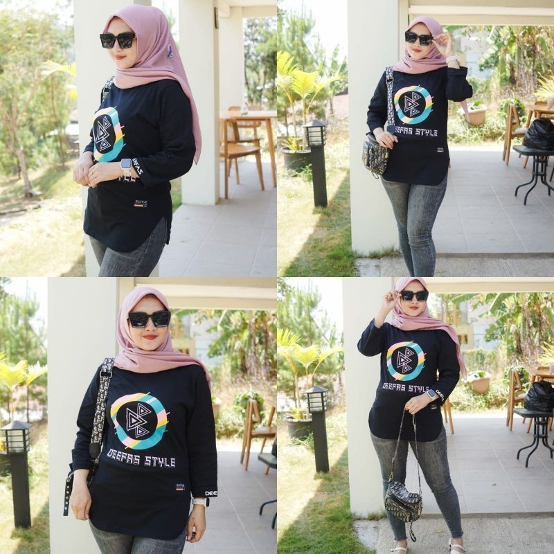 OVAL MOTIP TERLARIS ATASAN OVAL JUMBO Baju Kaos Wanita Lengan 7/8 DI STIK BALIK  Belah Pinggir KAOS 