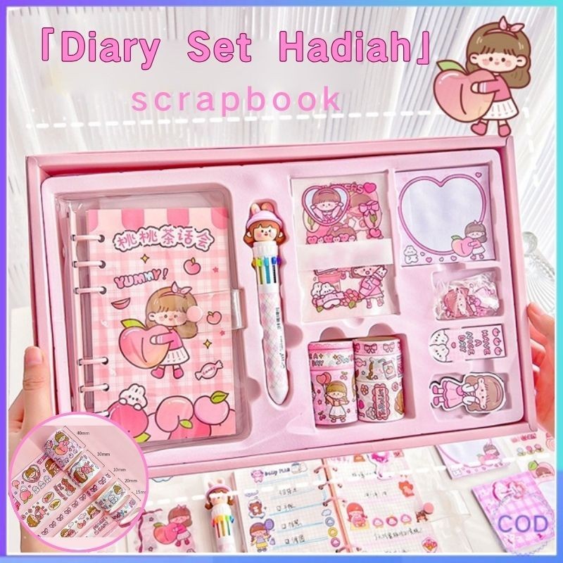 

【COD】 Cute Stickers Notebook Set kotak hadiah Alat Buku Tulis Scrapbook stationery engkap binder washi tape sticky notes