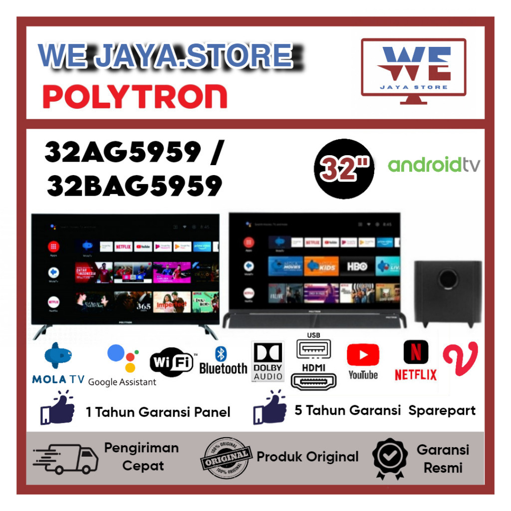 TV LED Android Polytron 32AG5959/32BAG5959 LED Polytron 32 Inch Android TV Polytron