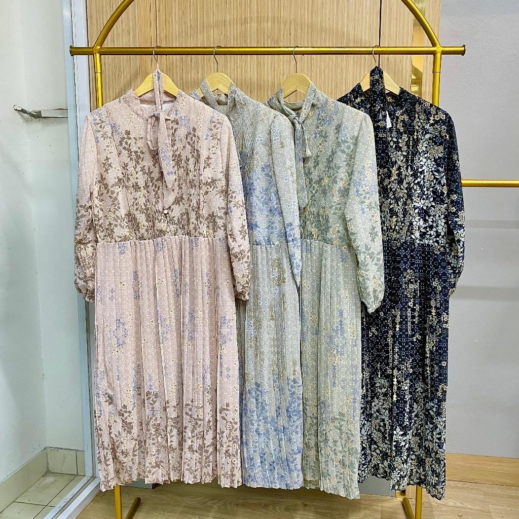 Long Tunik Ceruty Korean Motif Midi Plisket Wanita Revina Deya Tunic Ceruti Premium Kekinian