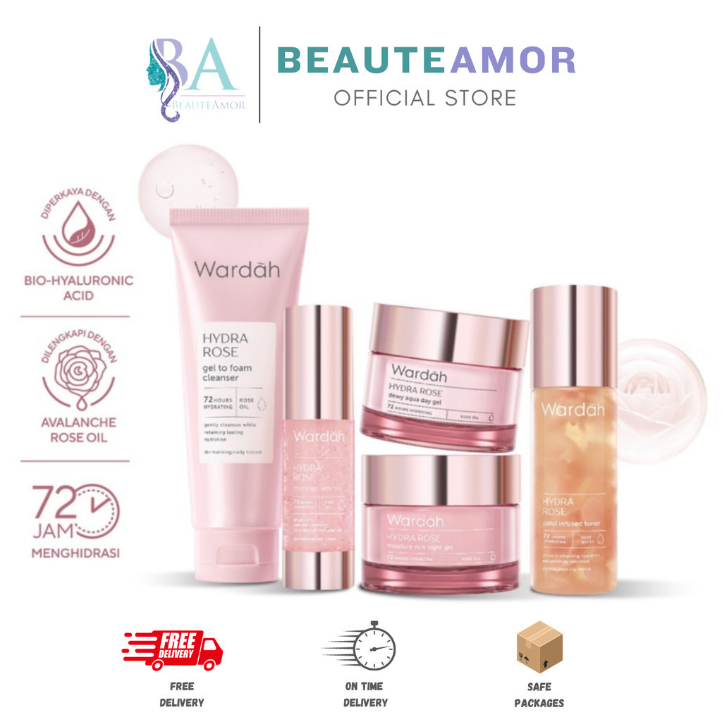 BEAUTEAMOR - Wardah Hydra Rose Gel Skincare Series - Cleanser | Toner | Serum | Day Gel | Night Gel