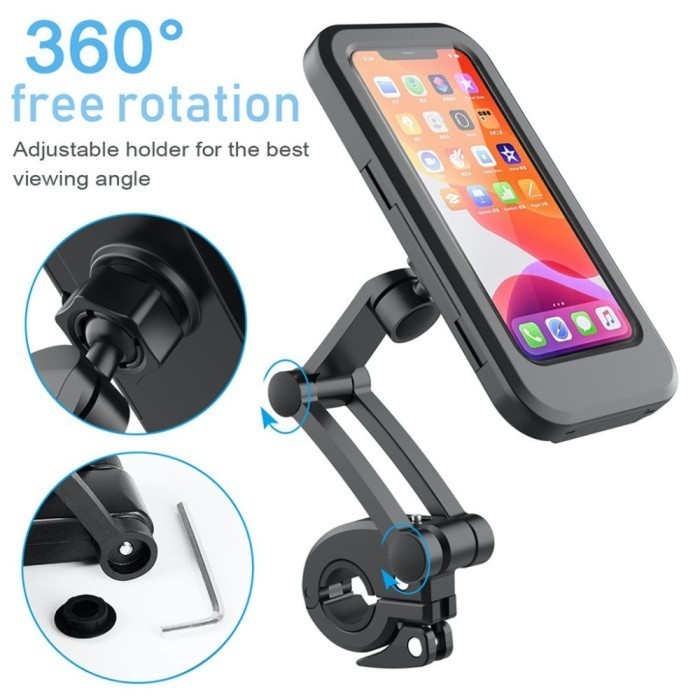 Smartphone HP Phone Holder Stang Stand Spion Sepeda Motor Anti Air Waterproof Case LBX Phone Holder Stoller Tiang 360 Rotation Holder Hp Motor Stang 6.8" 6.8 Inch M3 Magnetik Dudukan Ponsel LBX GUB Full Penutup HP Magnet Premium