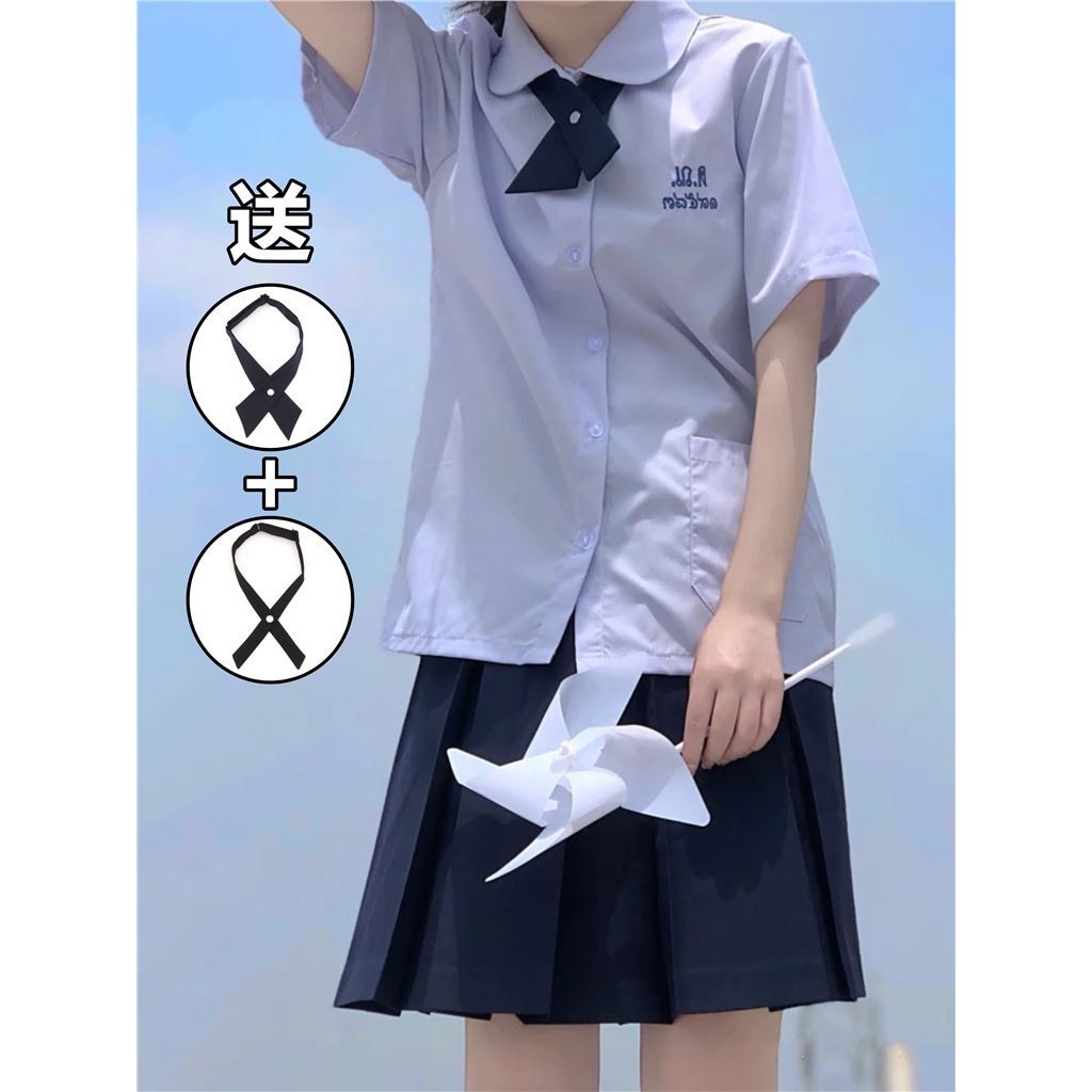 Thai school uniform JK uniform shirt women's college style Thai long short sleeved pleated short ski