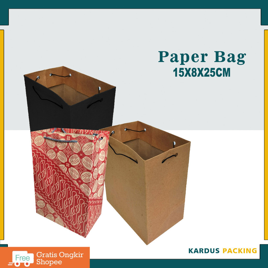 

PAKET 12 Pcs Paper Bag 15x8x25 Cm / Tas Kertas Coklat/Tas Kertas Hitam