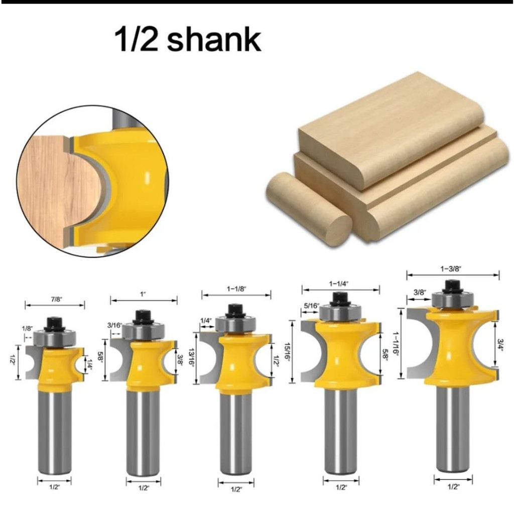 HN65RO Mata Profil Router Molding Bullnose Setengah Lingkaran shank 1/22