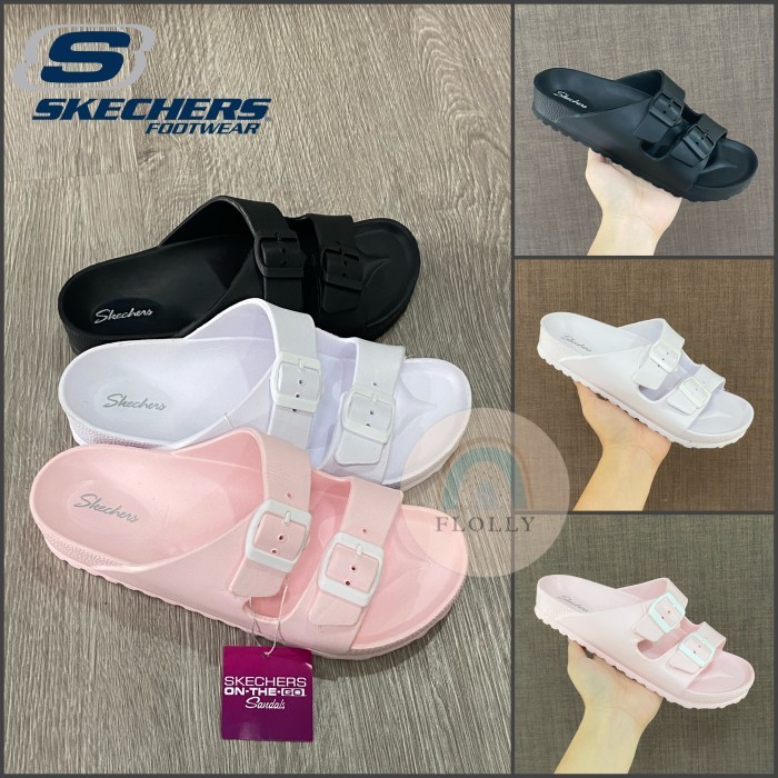 Terlaris ✨ -Sandal Wanita Skechers Slip On 2 Straps Simple Woman Anti Slip - Hitam, 40