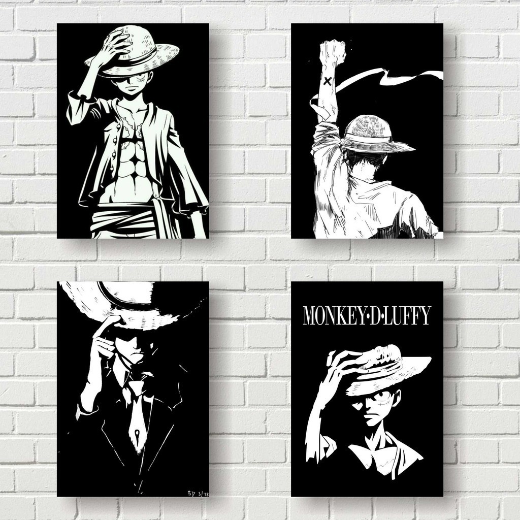 Poster One Piece Monkey D Luffy Hitam Putih (Black-White) Edition Ukuran A4 HD KOLAM DECOR