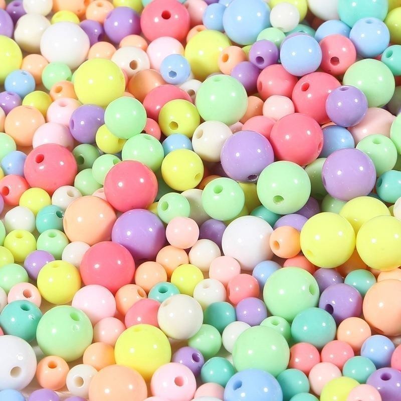(20gr) J10 Manik Mote Bulat Susu Pastel Pelangi Akrilik
