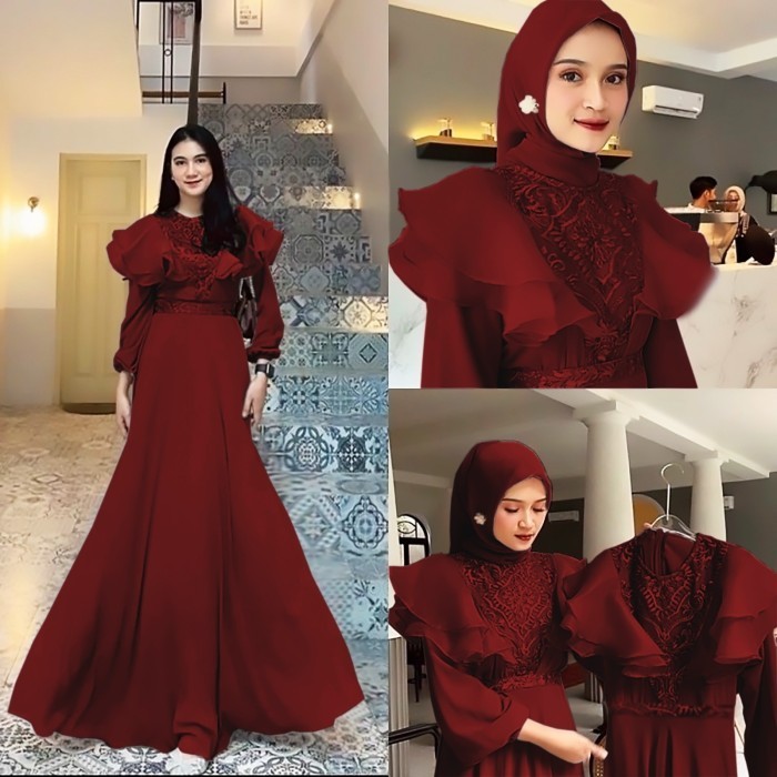 dress megati maroon Baju pesta remaja cantik murah - KB