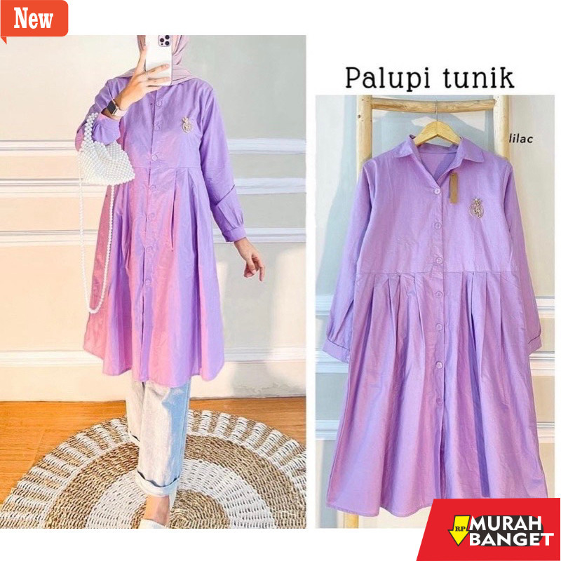 Atasan Wanita Kekinian LONG TUNIK FULL KANCING SIZE M L XL// PALUPI TUNIK REMPEL JUMBO // TUNIK KATU