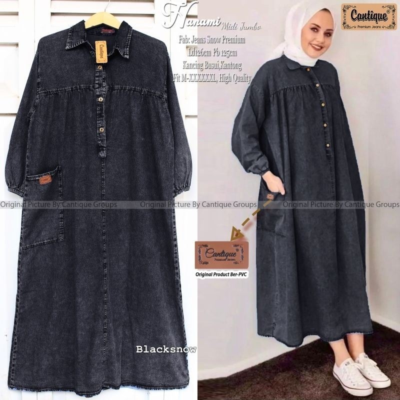 RESTOCKK LD 124-130 Baju Gamis Original Jeans Snow Import BYANCA MIDI DRESS JUMBO || HANAMI MIDI JUM