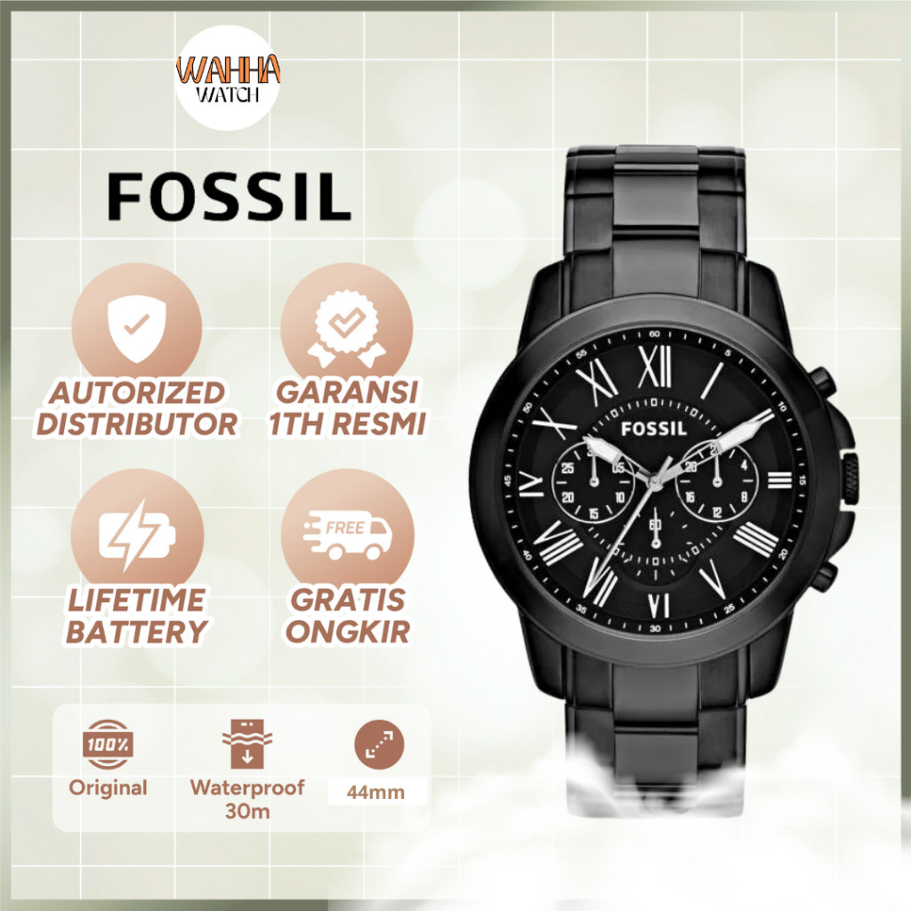 Jam Tangan Pria FS4832 - Grant Chronograph Men Black Dial Black Stainless Steel Strap [BERGARANSI]